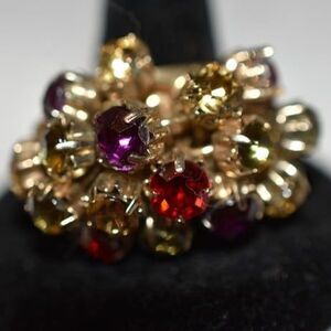 Vintage Unique Aurora Borealis Crystal Multi Colar Chunky Chic Ring 1950's